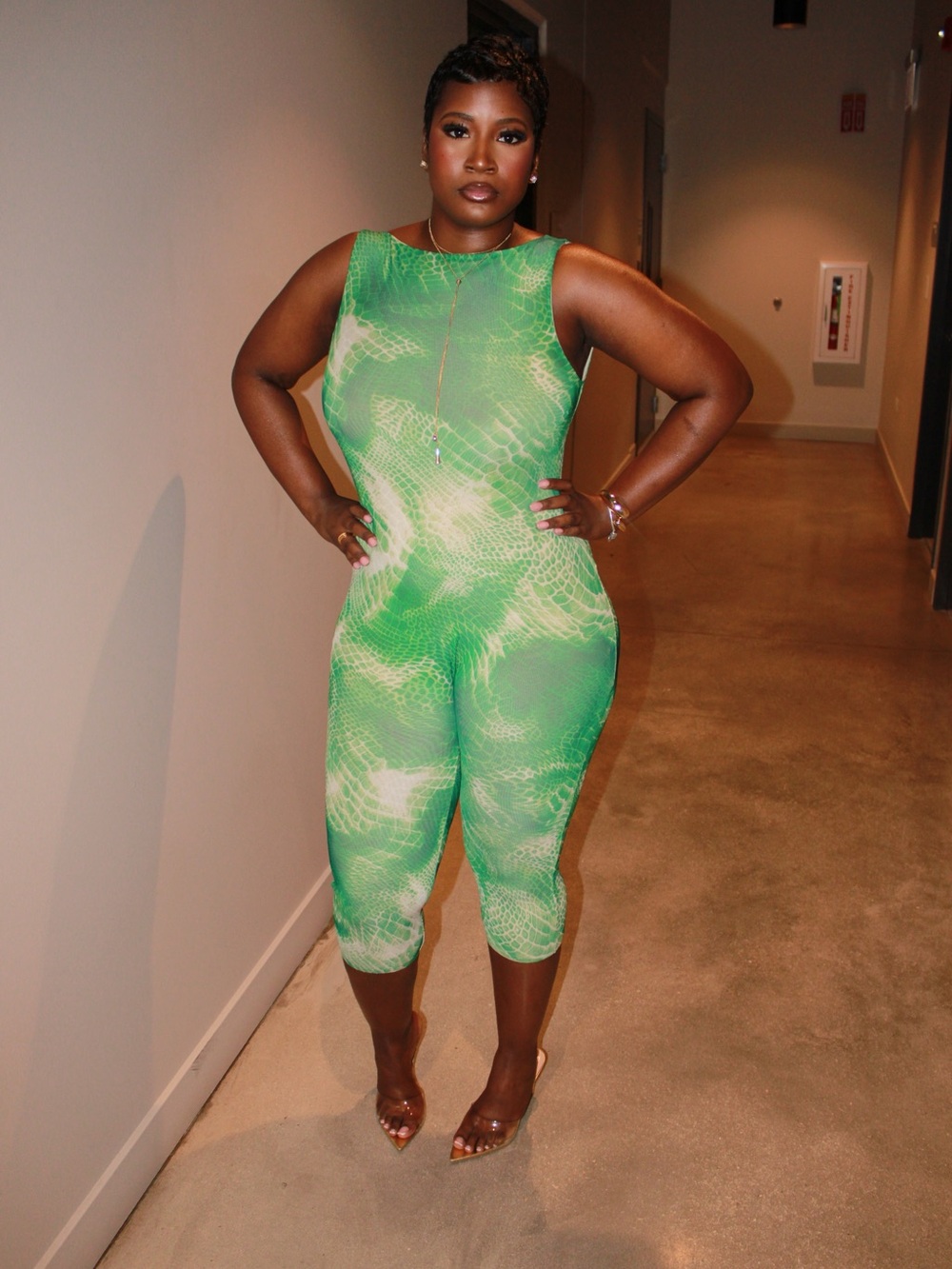 Green Tie-Dye Sleeveless Jumpsuit